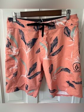 Volcom Men's Tropical Swim Board Shorts in a coral pink colorway. Size 30